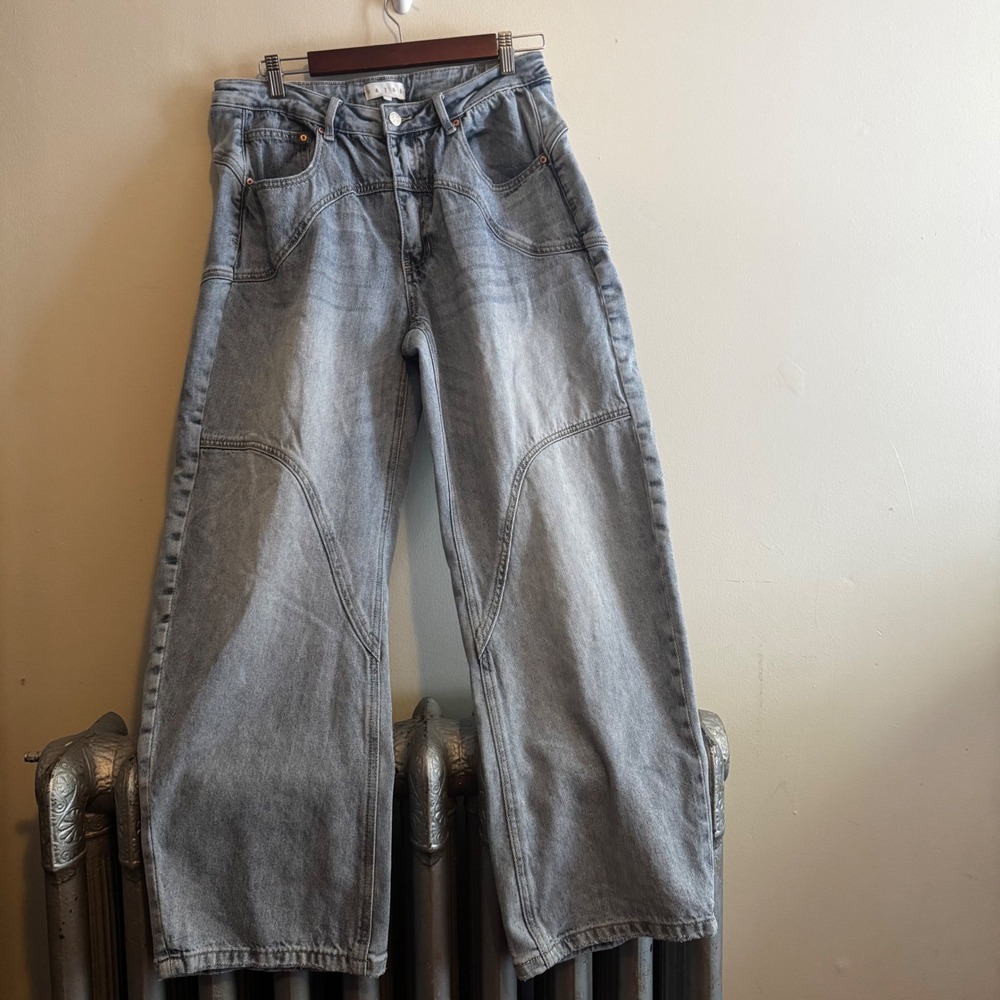 SAIGE Barrel Leg Paneled Jeans Women's Size 30 High Rise Wide Leg Denim